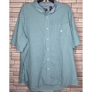 Chaps Easy Care Shirt Mens 3XL Button Front Short Sleeves Green Blue Plaid